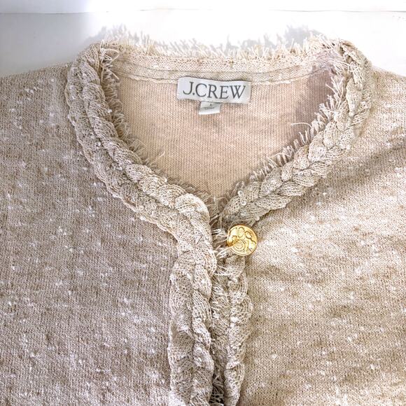 J.CREW Marled Fringe Trim Sweater Lady Cropped Jacket Size L - Picture 7 of 16